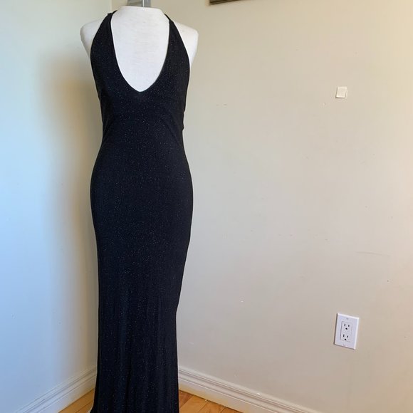 Slinky Backless Black Halter Evening Gown - Picture 1 of 9